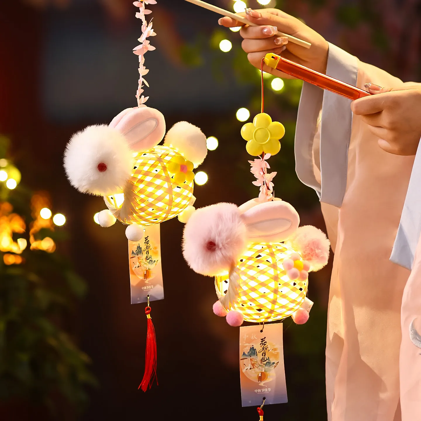 儿童户外手提发光兔子花灯