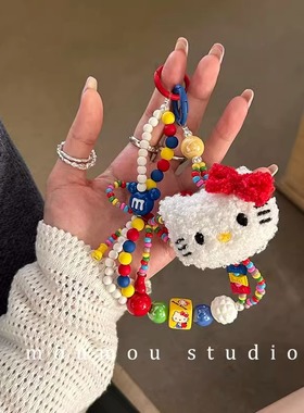 ins风甜酷手机链短款小众黑白色系复古挂绳ccd相机挂件手机壳通用