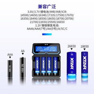 XTAR 3.7V锂电池1.2V镍镉镍氢电池快速充电器 18650锂电池3.6V