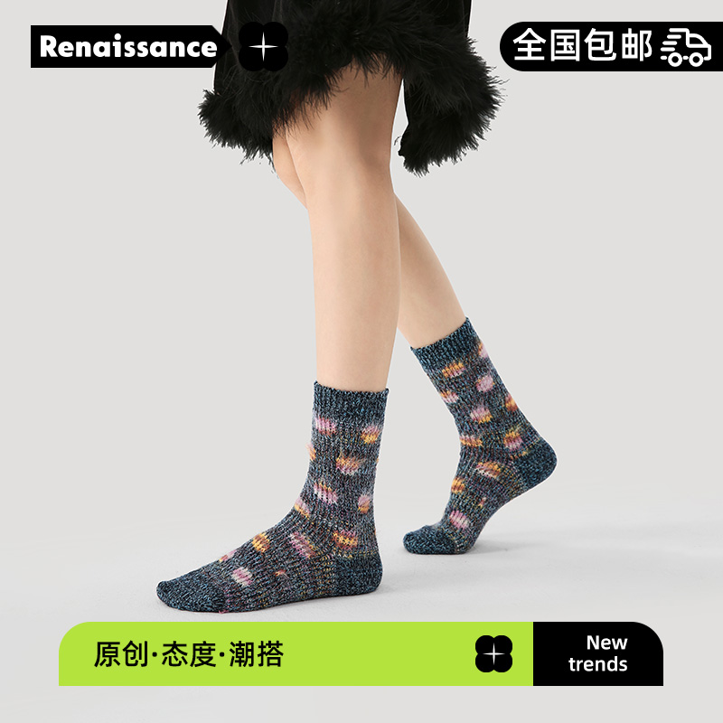 R文艺复兴袜子女秋冬仿貂绒加绒加厚保暖堆堆袜珊瑚绒冬季中筒袜