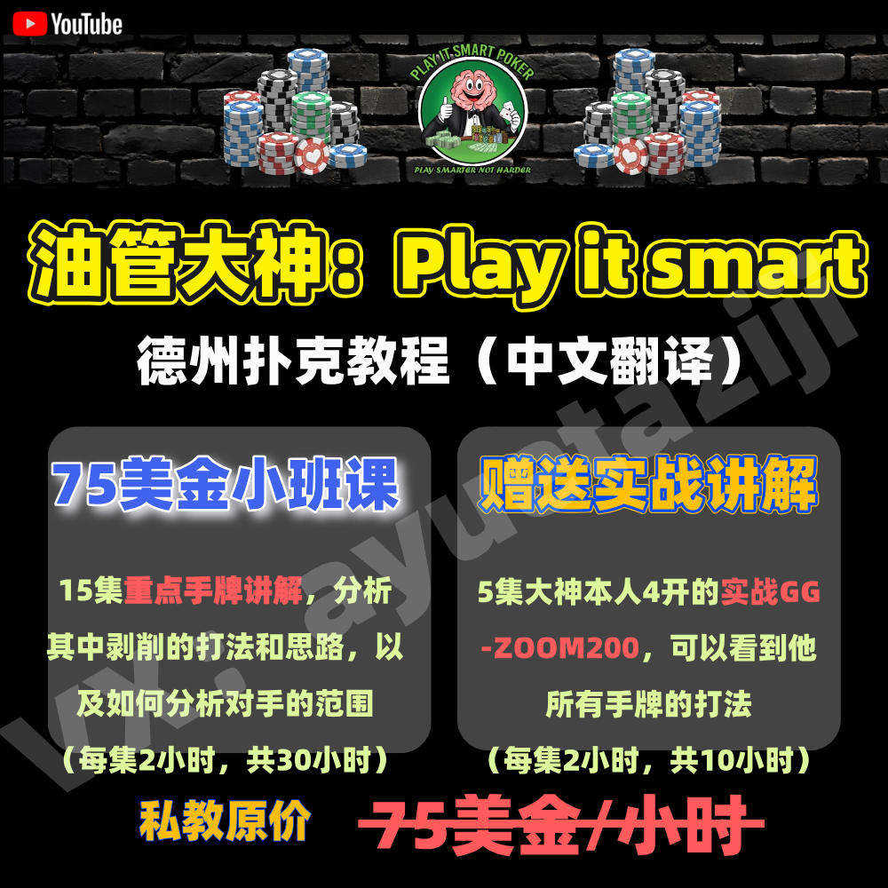 Play it smart 聪明哥德州扑克教程私教课程中文翻译实战剥削教学