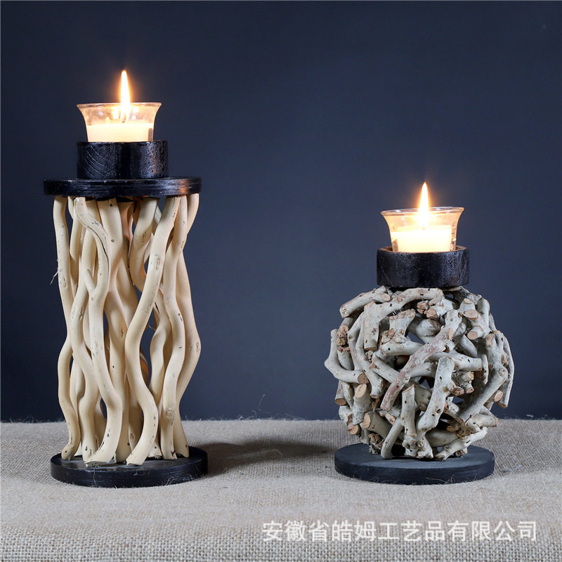 厂家销售手工木质烛台朽木根树枝复古蜡烛台烛光浪漫晚餐创意摆件