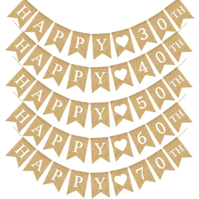 厂家直供 麻布派对拉旗 生日装饰拉花 HAPPY  345670麻布燕尾旗