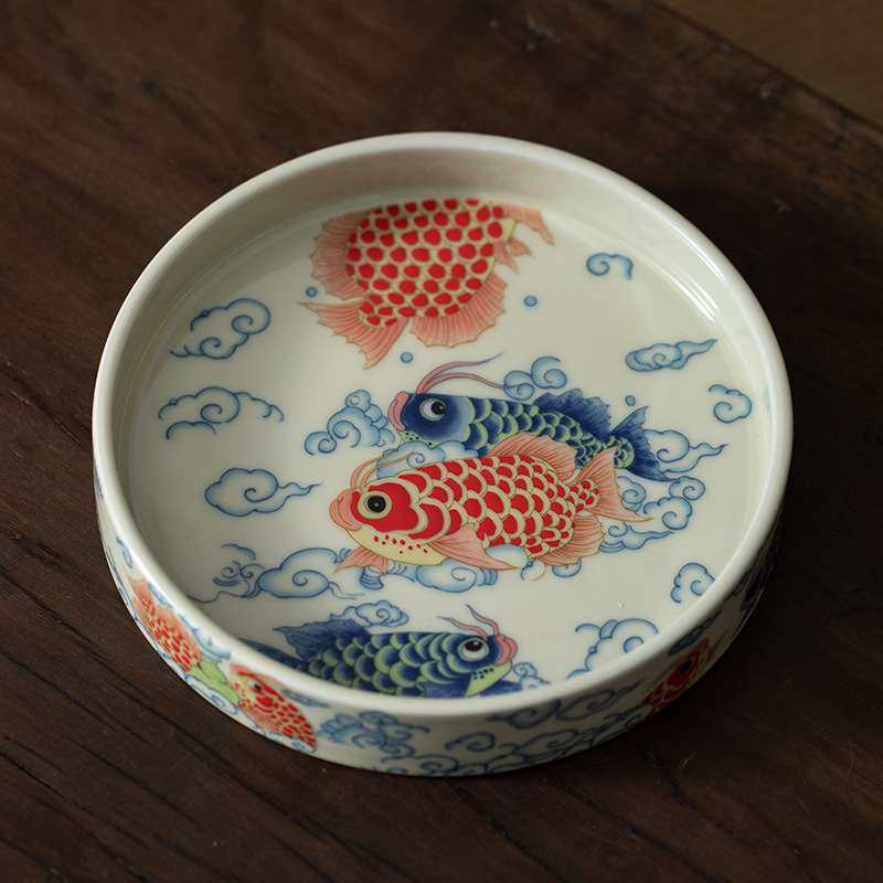 青花龙鱼壶承果盘蓄水茶盘大号点心盘中式陶瓷家用防烫功夫泡茶具,3C数码配件,其它配件,淘宝优惠券,粉丝福利购,淘宝优惠卷