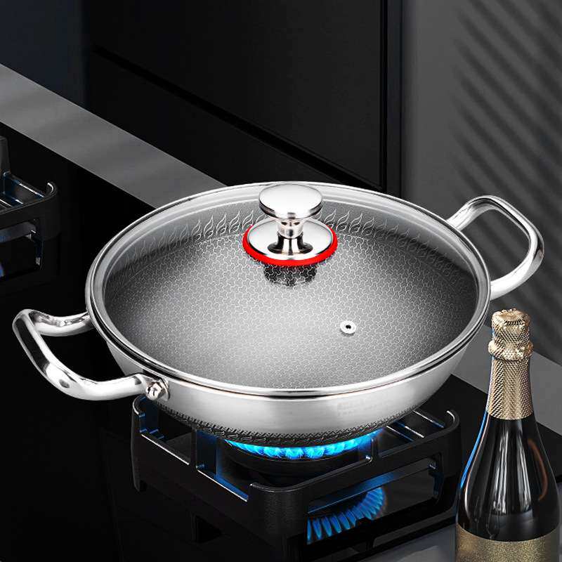 316干锅蜂窝干锅炒锅多功能双耳不粘锅加厚干锅带盖火锅炉