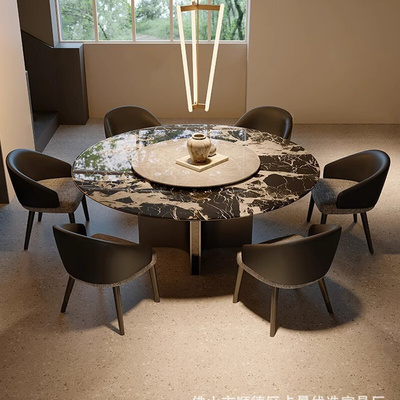 2025新款宝格莉天然大理石餐桌椅组合意式轻奢高级感微晶石圆桌子
