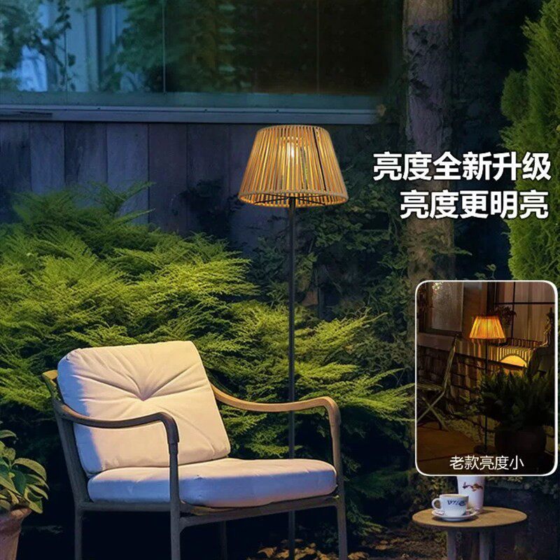 太阳能庭院户外落地灯家用可移动免打孔花园露台藤编充电照明路灯