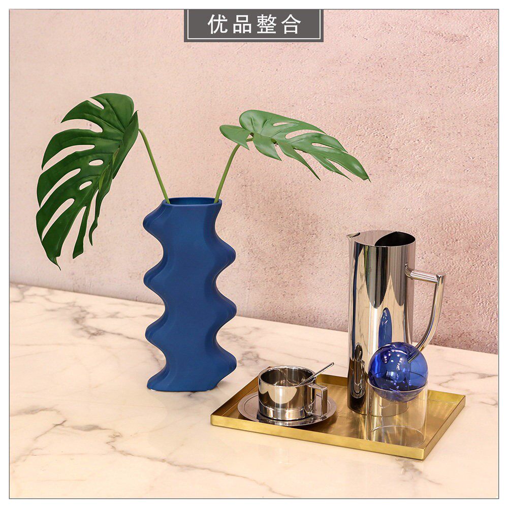 样板间客厅茶几家居摆饰软装饰品仿真花托盘咖啡杯桌面组合ZH3339