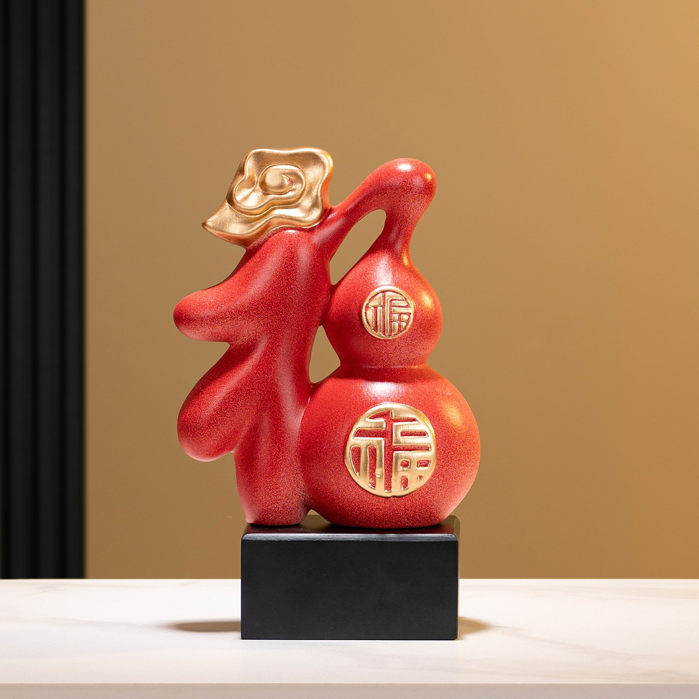 中国红陶瓷葫芦摆件高级感客厅入户玄关创意新中式招财镇宅工艺礼