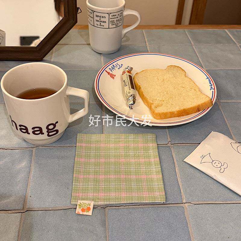 好市民大发 自制双面杯格纹碎花拼色韩式ins少女精致餐垫杯垫摆拍