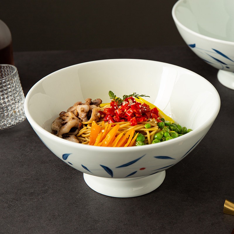 高脚黄牛肉炒菜碗特色餐具中式私房菜釉下彩青花耐热碗汤碗湘菜馆