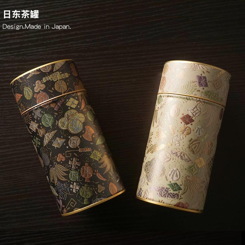 日本进口日东铁罐玉织密封茶叶罐日式家用可携式马口铁金属储物罐