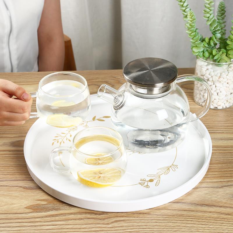 茶杯托盘家用放杯子茶盘客厅圆形塑料盘北欧简约水果盘密胺收纳盘