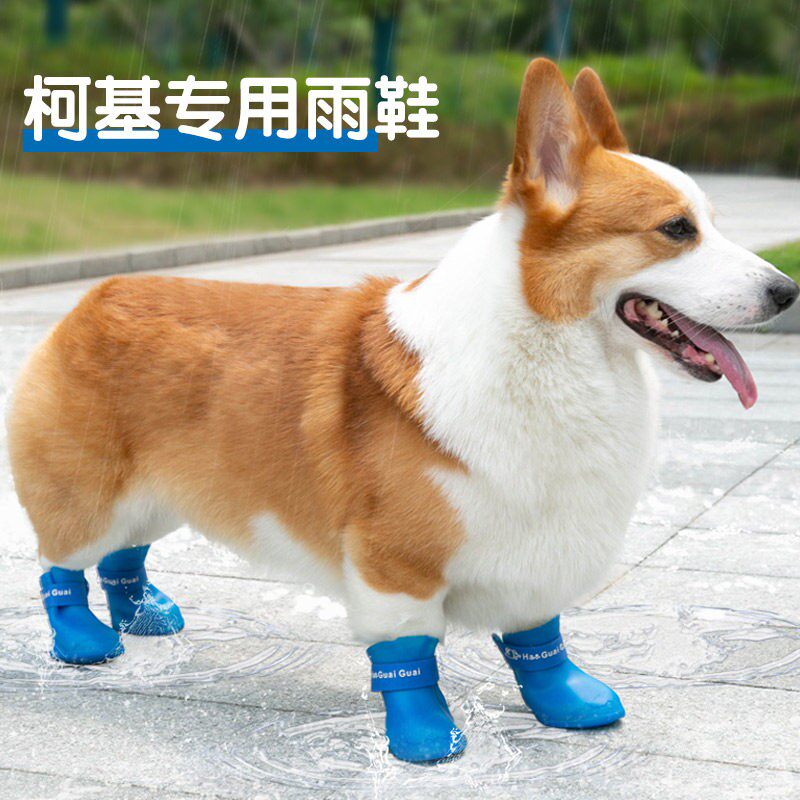 柯基专用雨鞋狗狗鞋子防水防掉冬季不掉软底四季柯基犬脚套中型犬