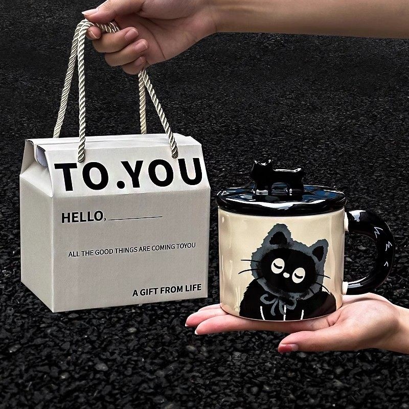 德国新款可爱猫咪杯子情人节情侣生日礼物水杯办公室陶瓷马克杯