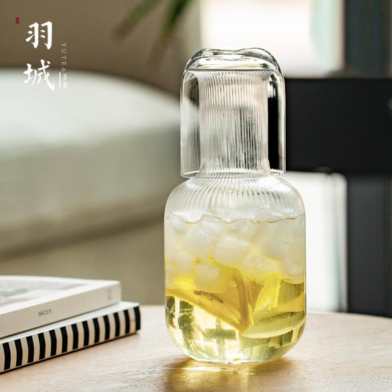 日式竖纹 冷水壶家用耐热玻璃杯茶壶凉水壶简约凉水杯 一壶一杯