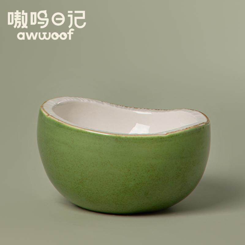 嗷呜日记半个椰子陶瓷猫碗釉下彩大口径宠物碗防黑下巴保护颈椎