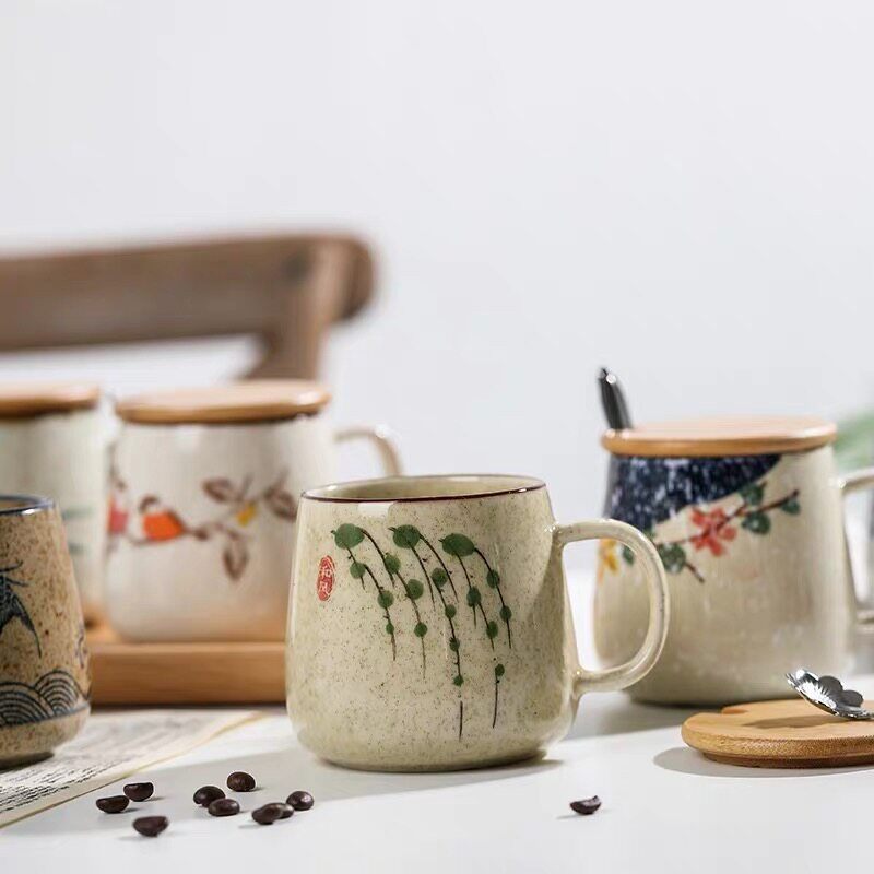 釉下彩陶瓷杯大号大肚早餐杯牛奶杯咖啡杯大容量手绘马克杯茶杯子