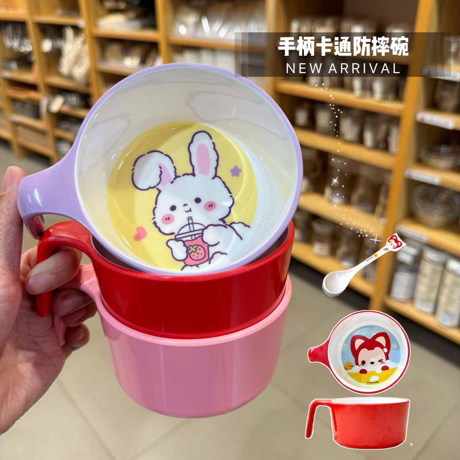幼儿园宝宝儿童碗防摔防烫单耳手柄吃饭碗勺子2件套装婴儿餐具