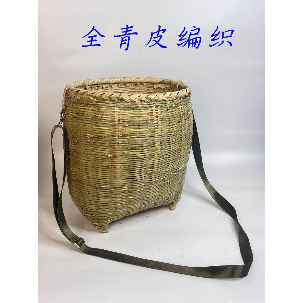 竹编采摘篓茶叶筐鱼篓可背椭圆口款采摘筐泥鳅篓挎背篓全竹青