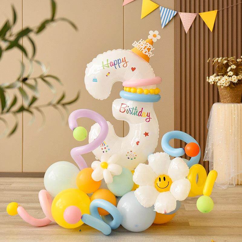 网红儿童生日数字气球立柱铝膜宝宝周岁男孩女孩派对场景装饰布置