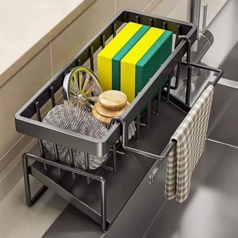 厨房置物架抹布收纳沥水架免打孔家用调料架子水池水龙头水槽塑料