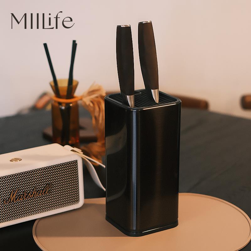 MIILife 小型黑色刀架家用刀座台式不锈钢极简菜刀筒刀具收纳架子图片