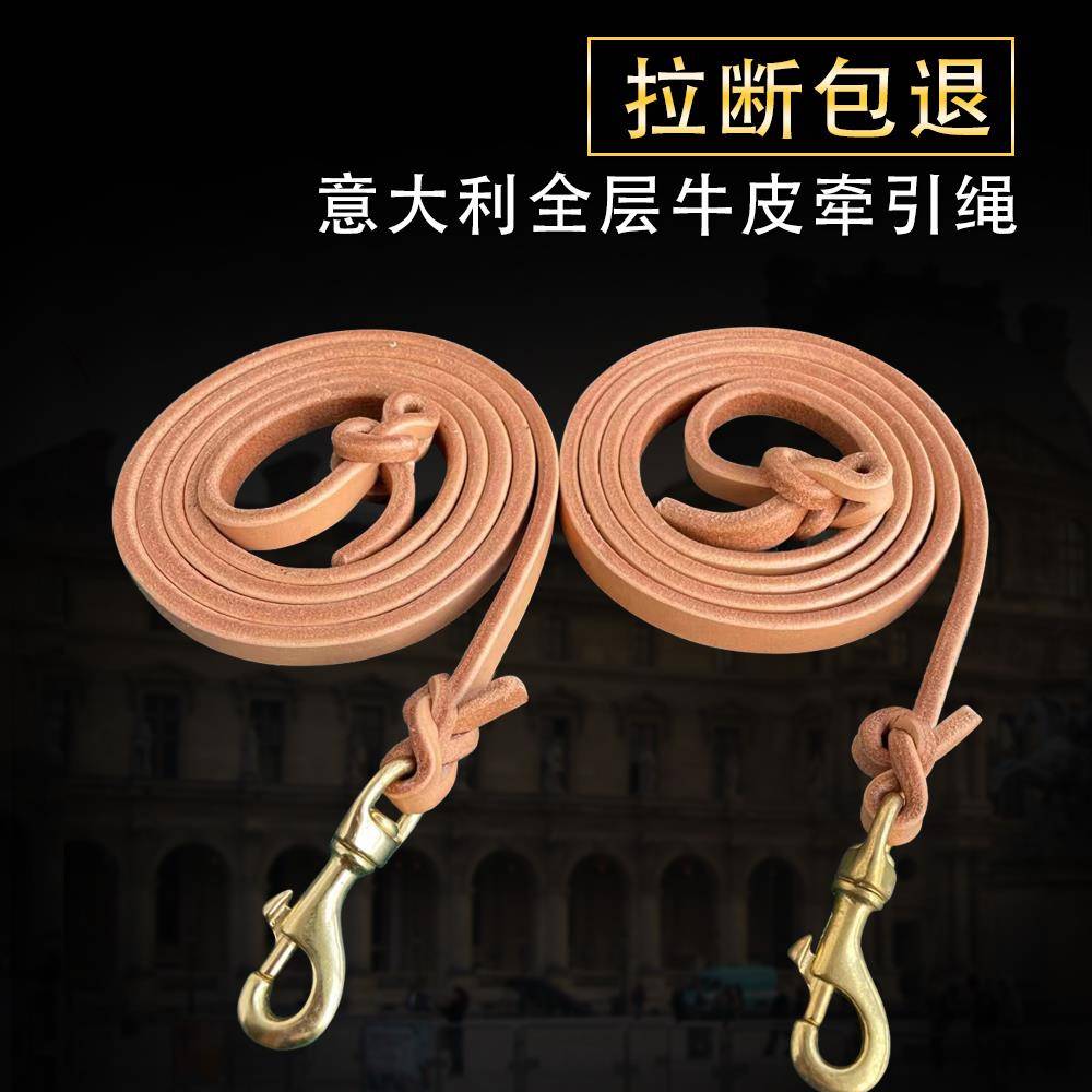 意大利进口牛皮遛狗绳专业赛级狗狗牵引绳杜宾德牧中大型犬牵引带