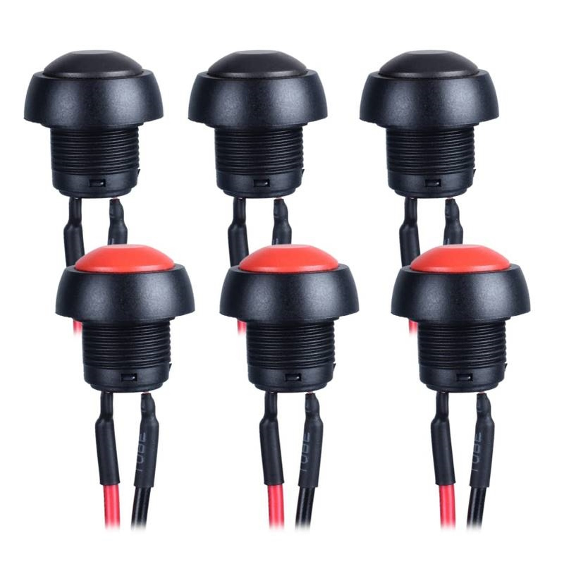 DMWD 6 件 12 毫米瞬时按钮开关迷你圆形开关带预焊电线 SPST 3A