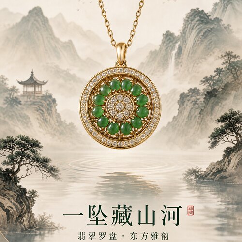 轻奢翡翠罗盘镶钻锁骨链