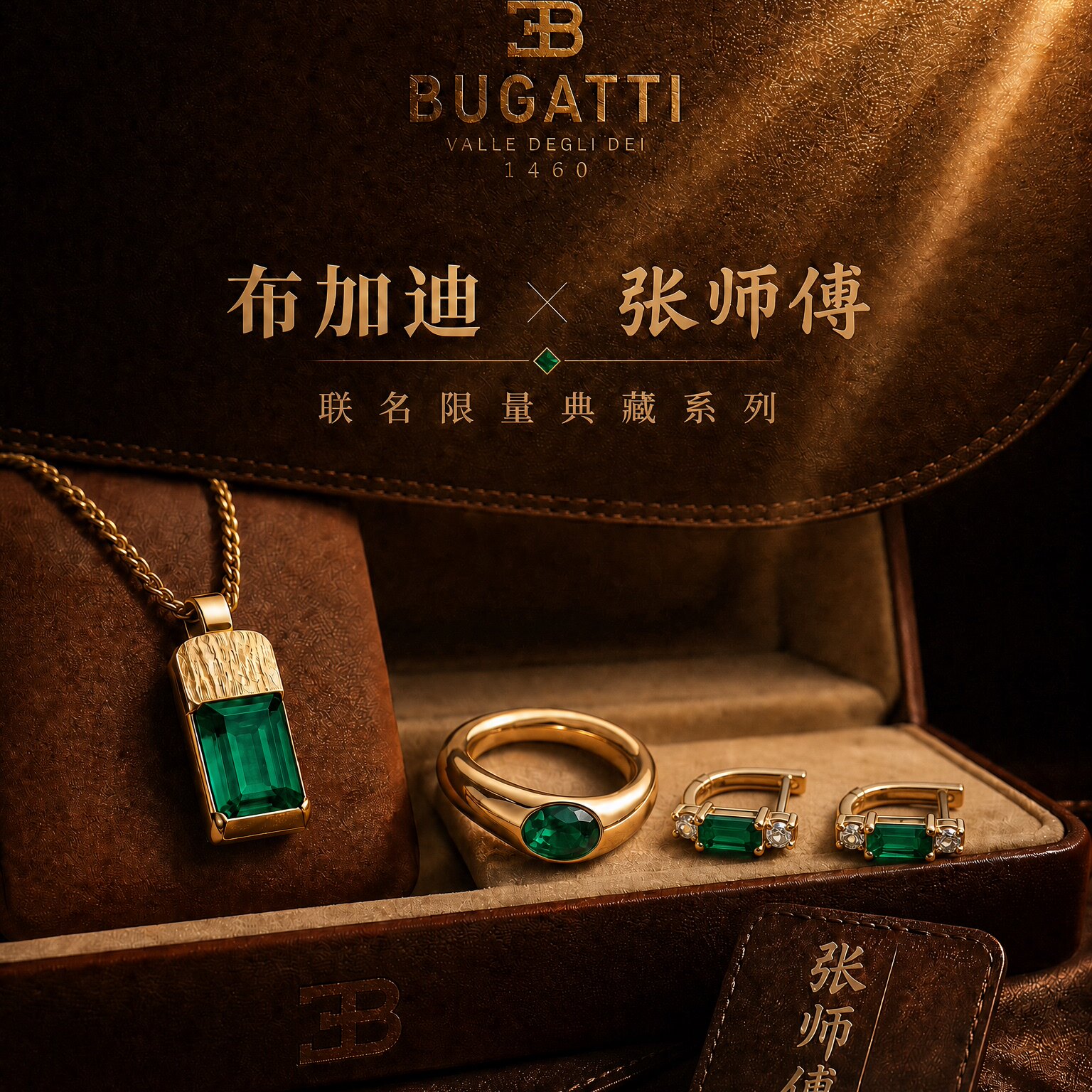 HELLO ZINGY布加迪品牌联名款V金工艺培育祖母绿项链女颈饰