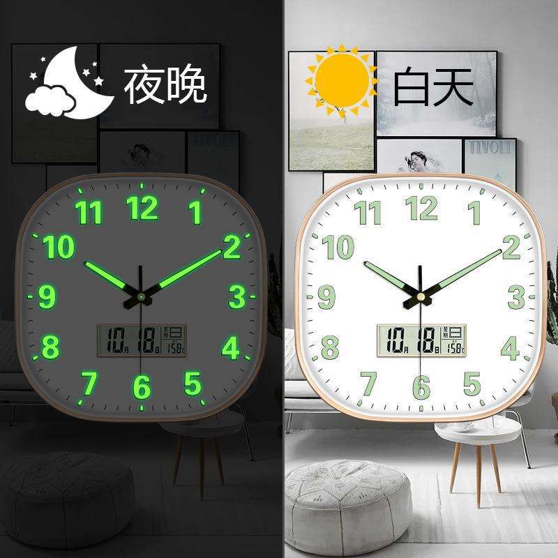 【14英寸35CM】夜光方型万年历挂钟家用客厅卧室挂墙时钟创意静音