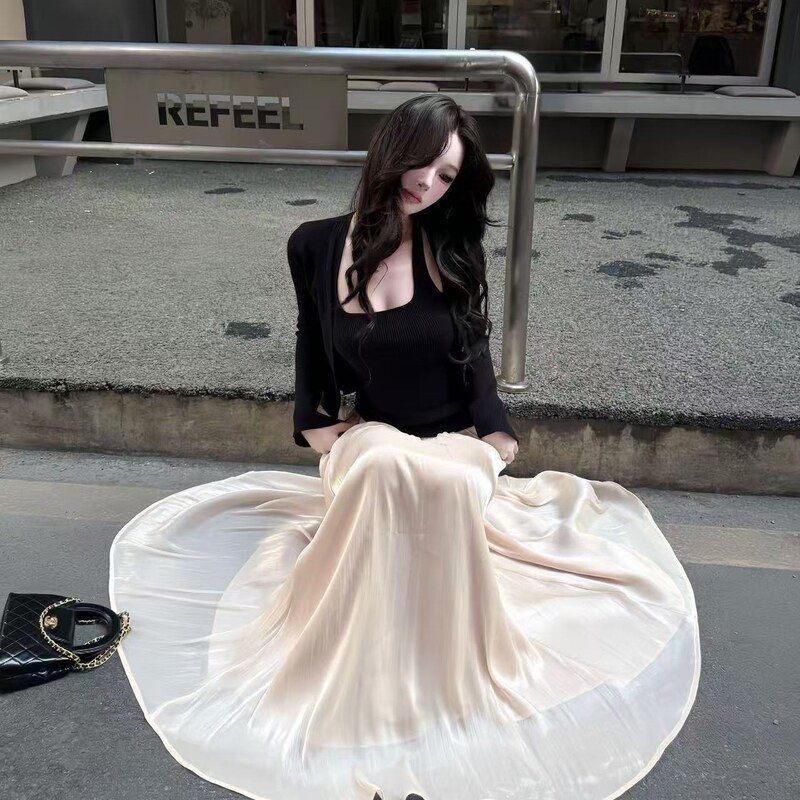 半身裙仙大字波光粼粼显瘦女裙a长裙2026女新款缎面裙摆高腰海岛