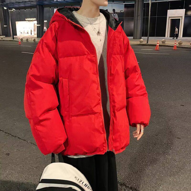 黑冬季纯色服服潮连帽保暖棉衣同款面包上衣外套面包加绒百搭男女