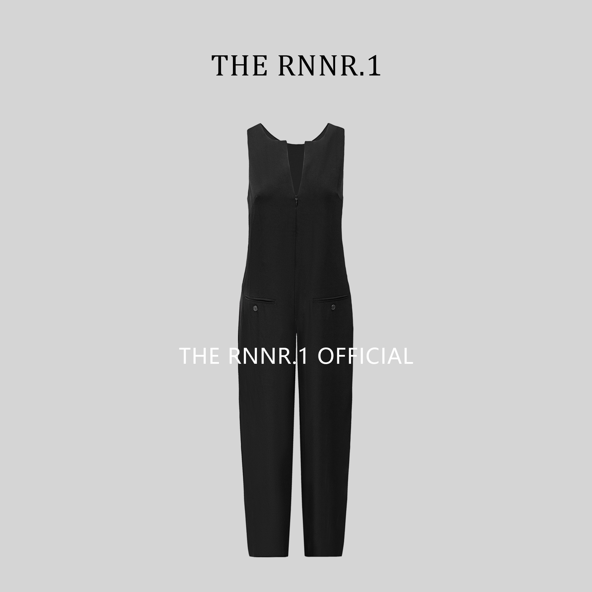 THE RNNR.1欧美 黑色 老钱风 极致简约 纸片人 深V拉链 连体裤