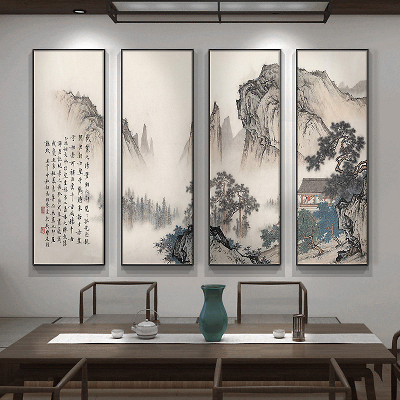 新中式山水招财组合装饰画