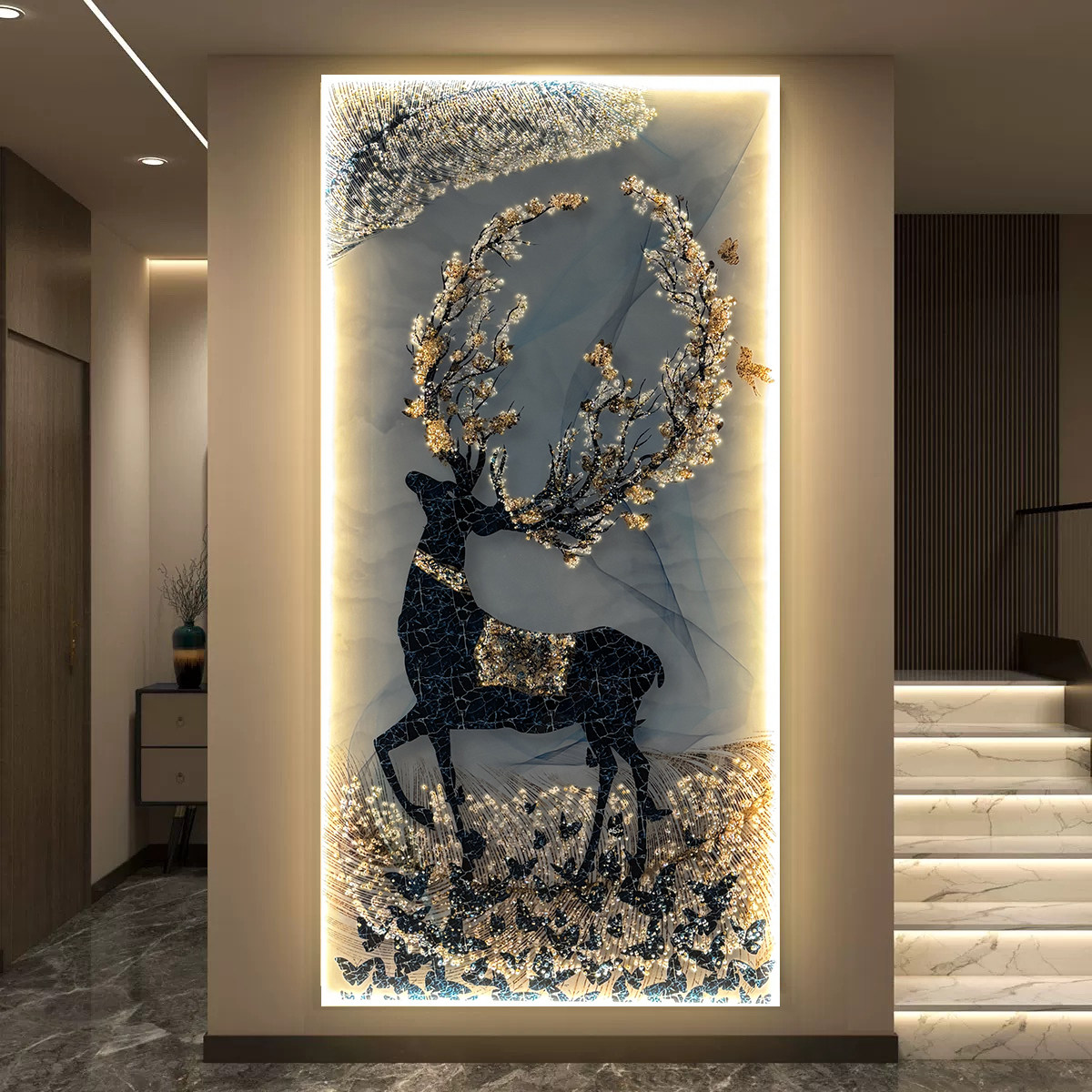 轻奢玄关LED灯光竖版装饰画