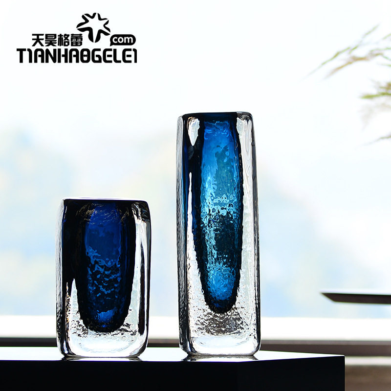 天昊格蕾手工现代简约轻奢蓝色方形玻璃花瓶酒店客厅玄关茶几摆件,橡塑材料及制品,其他塑料制品,淘宝优惠券,粉丝福利购,淘宝优惠卷