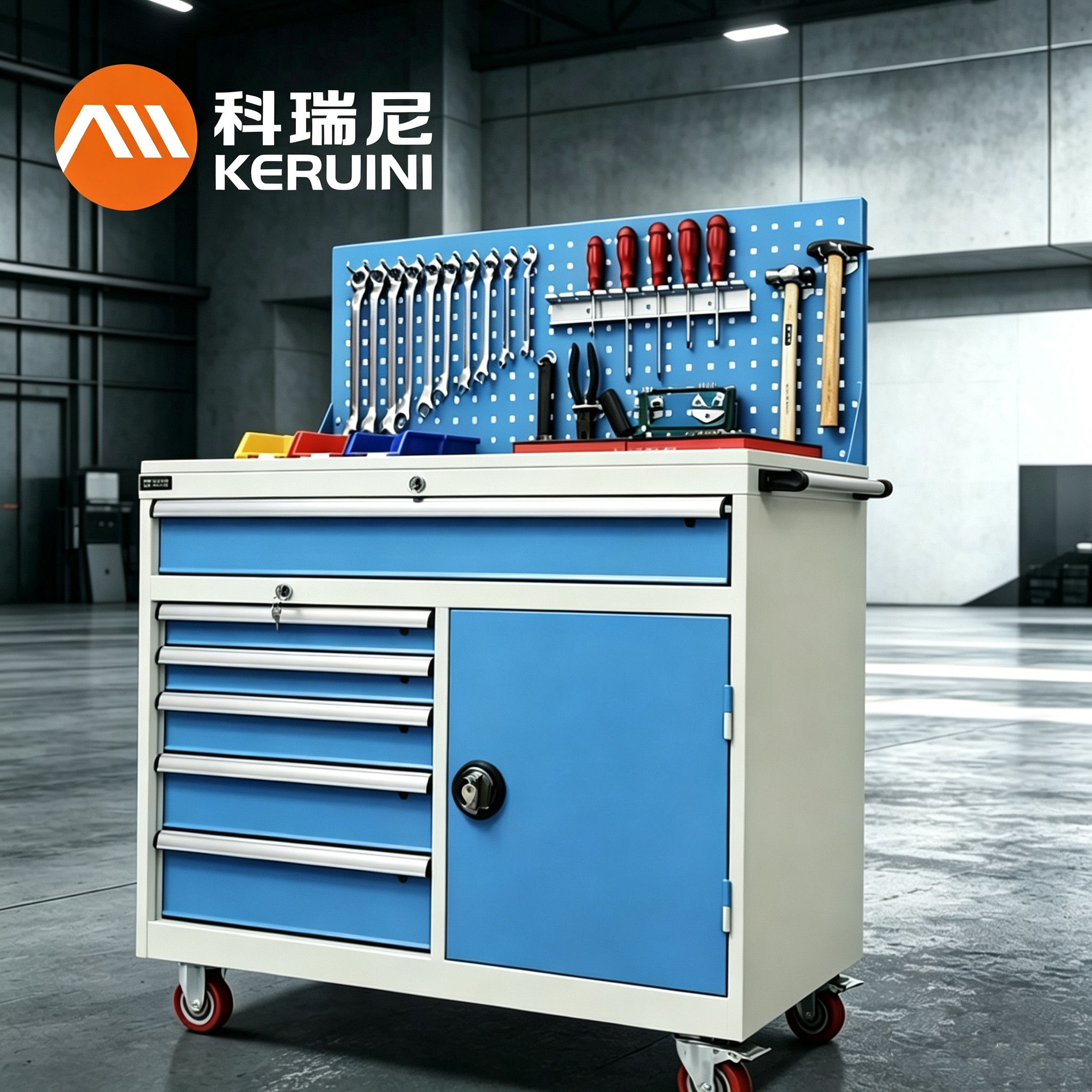 科瑞尼重型工具柜铁皮柜车间钢制工具柜储存柜抽屉式可移动收纳推