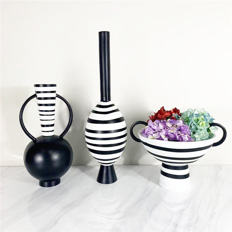 北欧创意黑白条纹树脂花瓶摆件客厅餐桌电视柜干花插花器玄关装饰,电子元器件市场,电线扎带/束线带,淘宝优惠券,粉丝福利购,淘宝优惠卷
