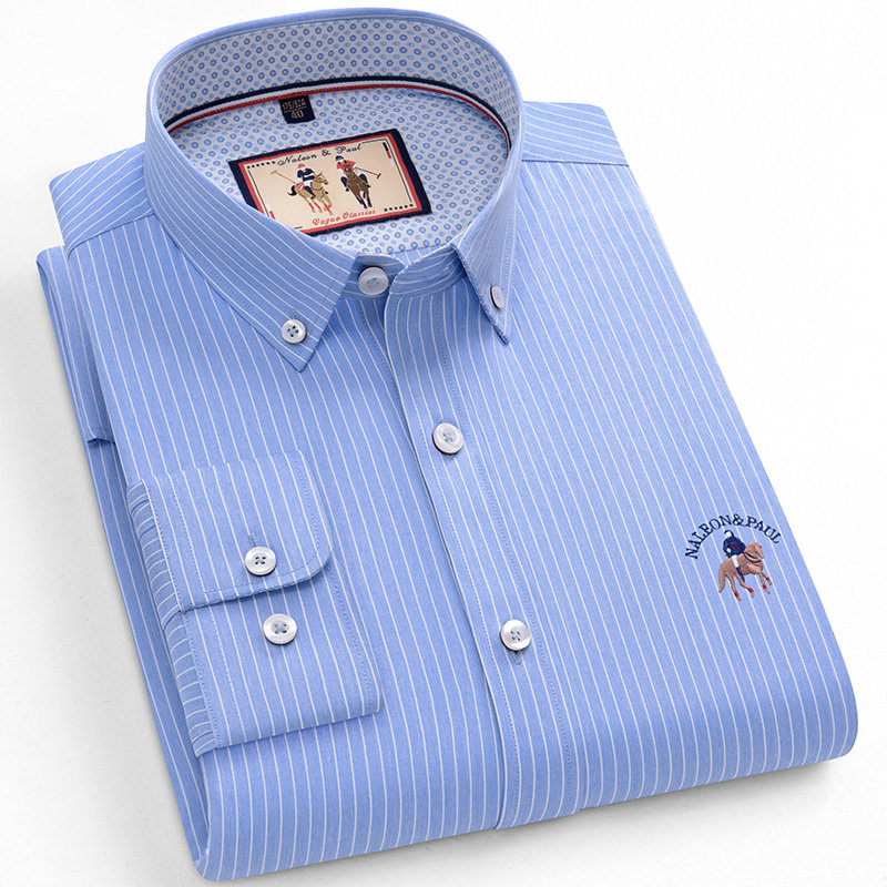 保罗抗皱免烫条纹衬衫男士长袖春季新款衬衣男士中年商务休闲男装