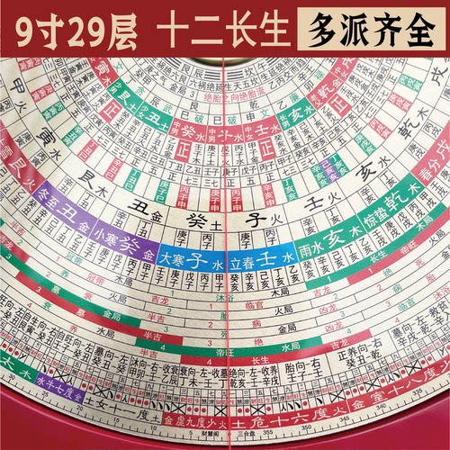 财慧阁 8寸9寸十二长生三元三合综合罗盘金锁玉关高精度专业盘