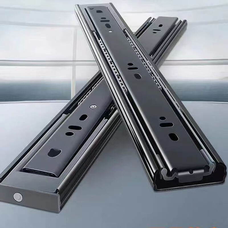 4512三节轨抽屉轨道滑轨缓冲阻尼滑轨家具橱柜导轨衣柜钢珠轨道