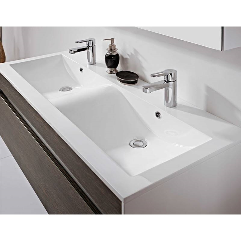 供应浴室柜厂人造石一体双盆薄边简约设计胶衣亚克力台盆工程批发