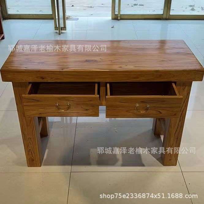 老榆木儿童书桌纯实木抽屉电脑桌学生书桌加厚榆木长方形桌椅组合