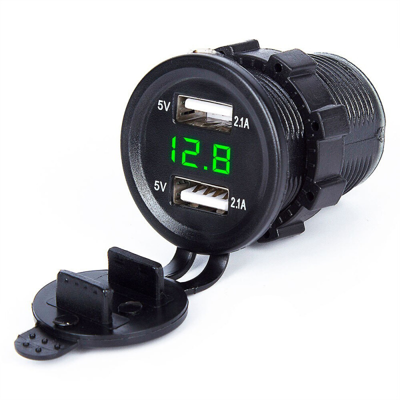 迷你汽车摩托车车载点烟器充电器车充双USB电压表一体式12V