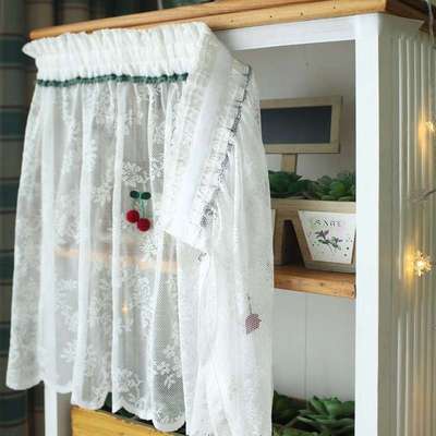 带褶子粘贴式帘子幔头帘蕾丝半帘短帘免打孔帘窗帘