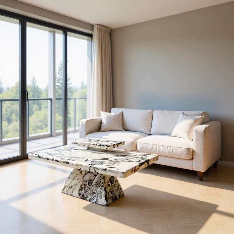 奢石茶几石桌全石材大理石轻奢冰岛翡翠香雪梅卡里冰灰大理石茶几