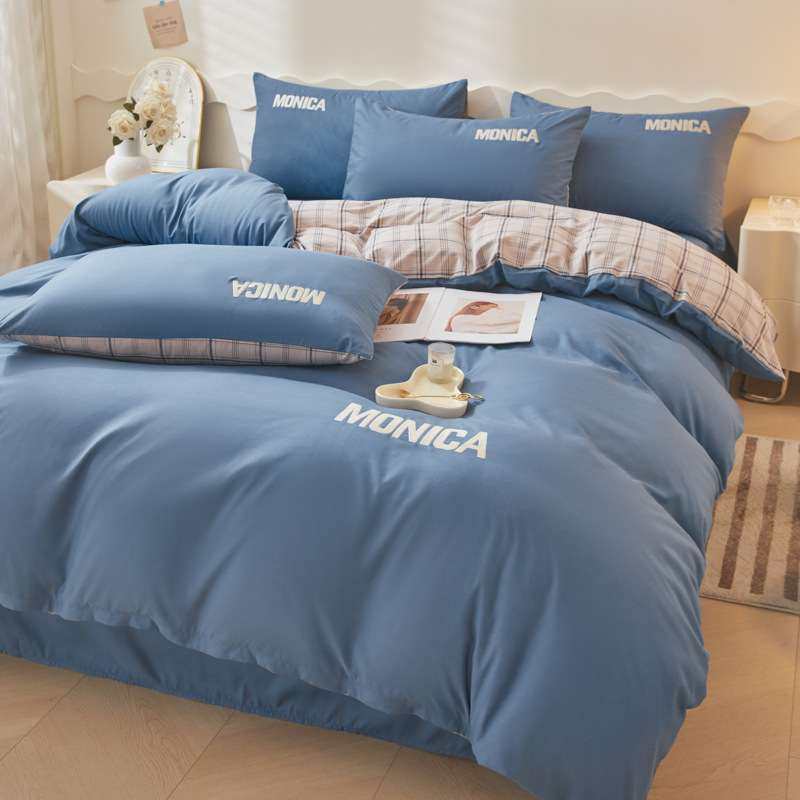 2024新品色织水洗棉磨毛刺绣四件套 1.2m床单款三件套 宝蓝条,3C数码配件,其它配件,淘宝优惠券,粉丝福利购,淘宝优惠卷