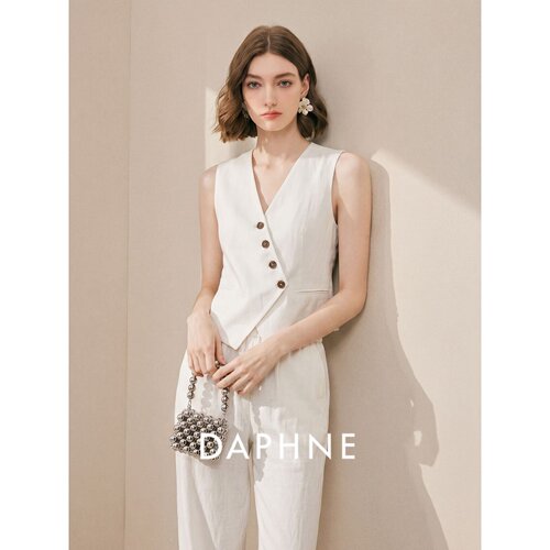 Daphne达芙妮轻熟风白色V领单排扣西装马甲女夏无袖收腰气质上衣